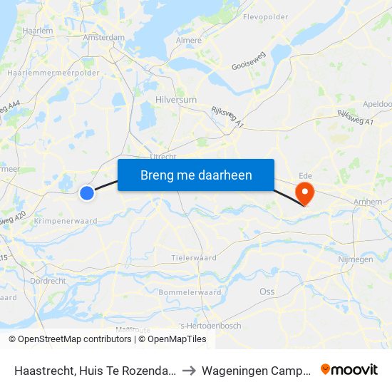 Haastrecht, Huis Te Rozendaal to Wageningen Campus map