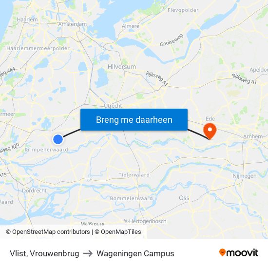Vlist, Vrouwenbrug to Wageningen Campus map
