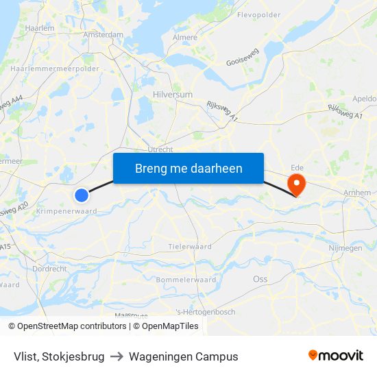 Vlist, Stokjesbrug to Wageningen Campus map