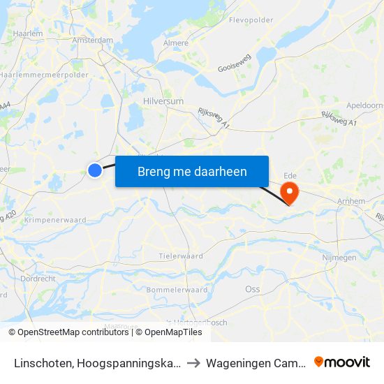 Linschoten, Hoogspanningskabels to Wageningen Campus map