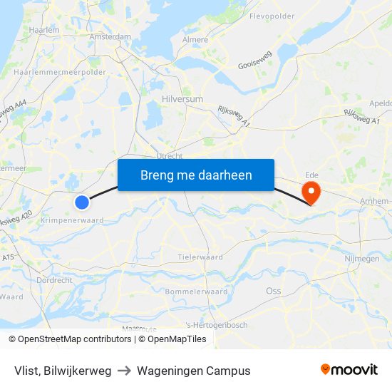 Vlist, Bilwijkerweg to Wageningen Campus map