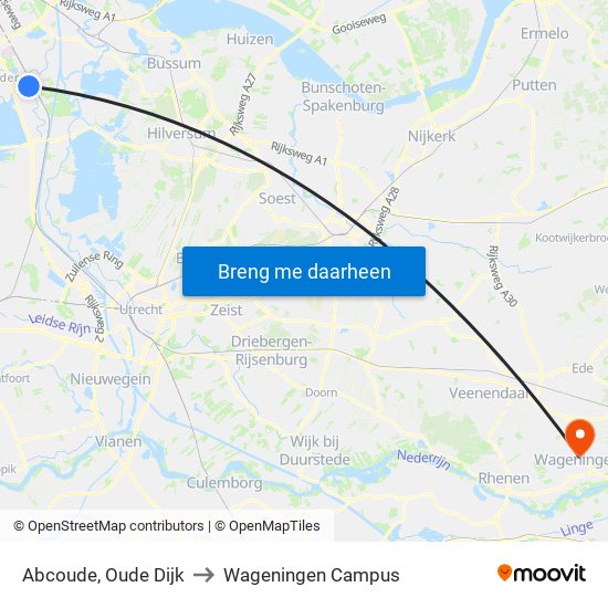 Abcoude, Oude Dijk to Wageningen Campus map