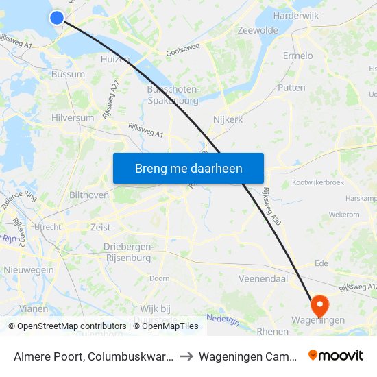 Almere Poort, Columbuskwartier to Wageningen Campus map