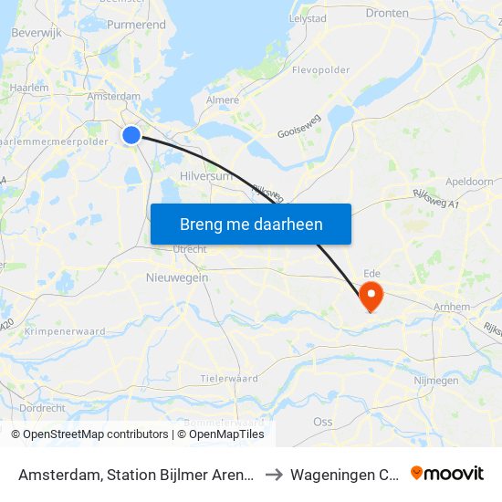 Amsterdam, Station Bijlmer Arena (Perron C) to Wageningen Campus map