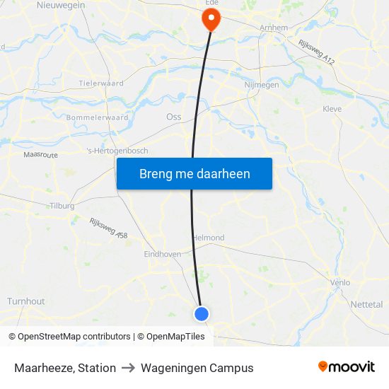 Maarheeze, Station to Wageningen Campus map