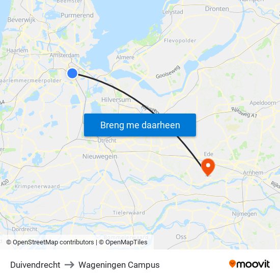 Duivendrecht to Wageningen Campus map