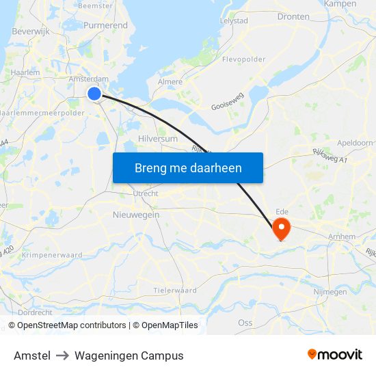 Amstel to Wageningen Campus map