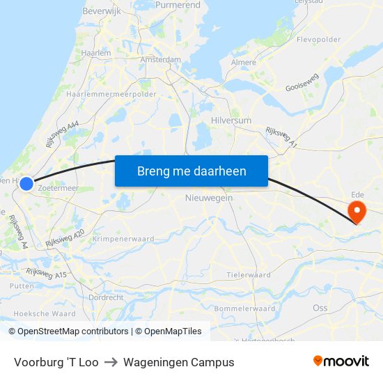 Voorburg 'T Loo to Wageningen Campus map