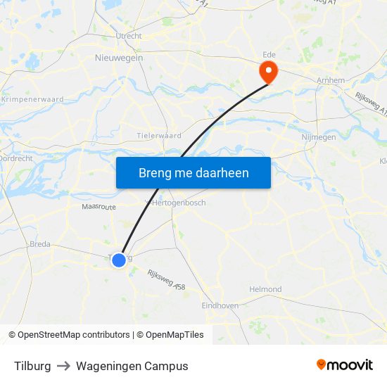 Tilburg to Wageningen Campus map