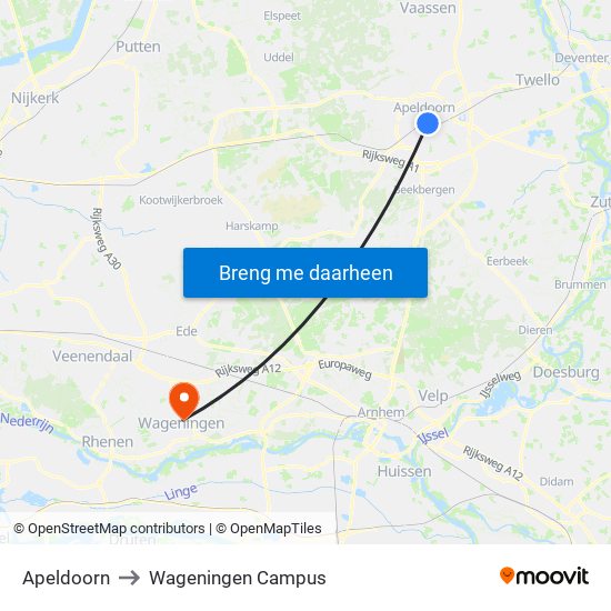 Apeldoorn to Wageningen Campus map