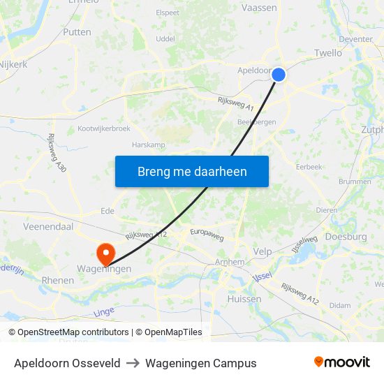 Apeldoorn Osseveld to Wageningen Campus map