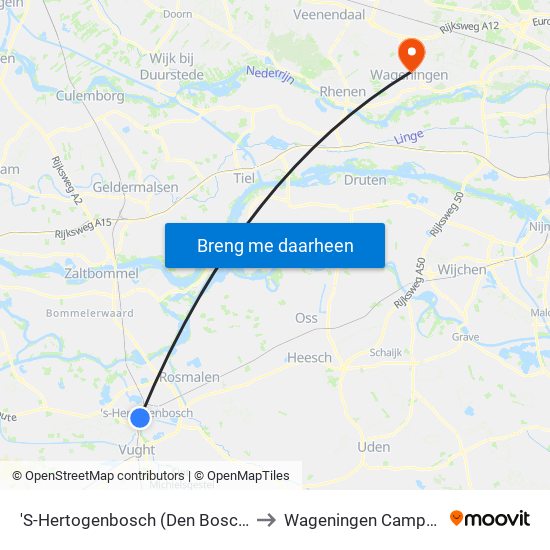 'S-Hertogenbosch (Den Bosch) to Wageningen Campus map