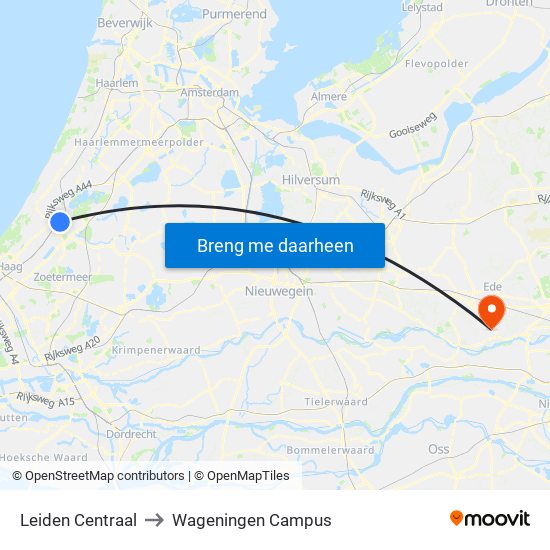 Leiden Centraal to Wageningen Campus map