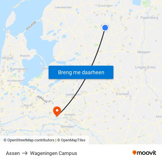 Assen to Wageningen Campus map