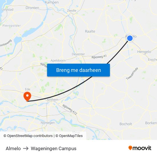 Almelo to Wageningen Campus map