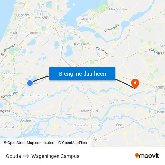 Gouda to Wageningen Campus map