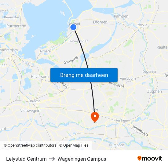 Lelystad Centrum to Wageningen Campus map