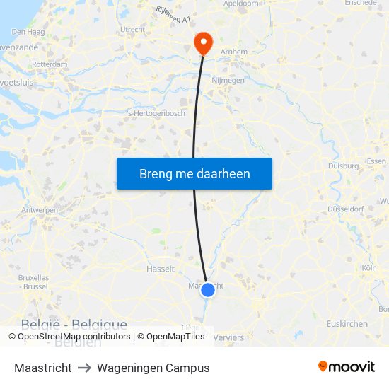 Maastricht to Wageningen Campus map