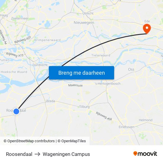 Roosendaal to Wageningen Campus map