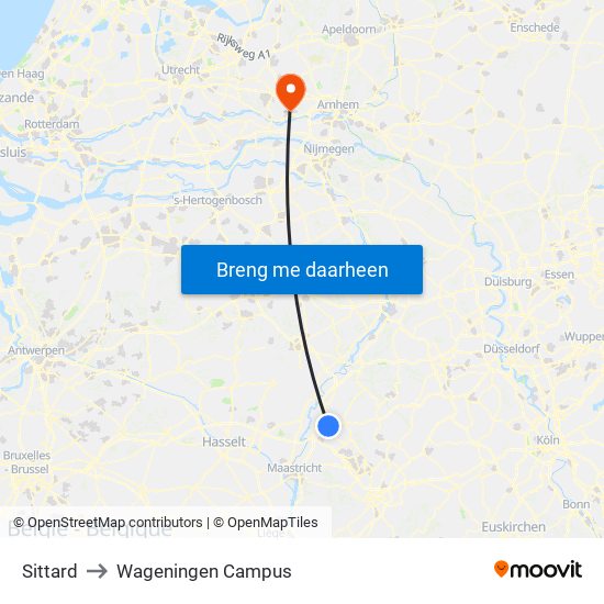 Sittard to Wageningen Campus map
