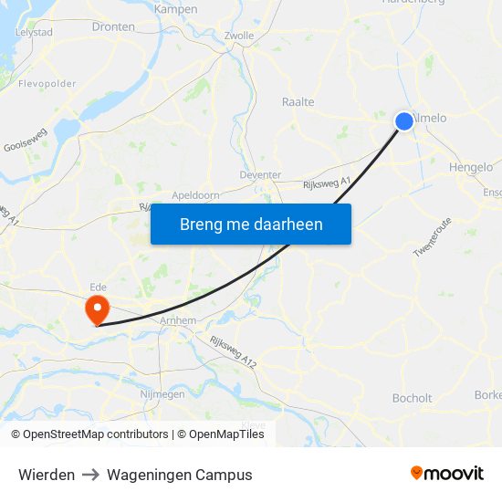 Wierden to Wageningen Campus map