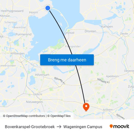 Bovenkarspel-Grootebroek to Wageningen Campus map