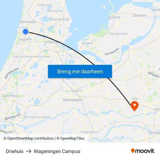 Driehuis to Wageningen Campus map