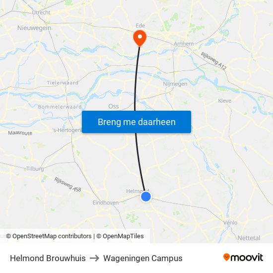 Helmond Brouwhuis to Wageningen Campus map