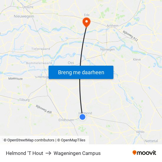 Helmond 'T Hout to Wageningen Campus map