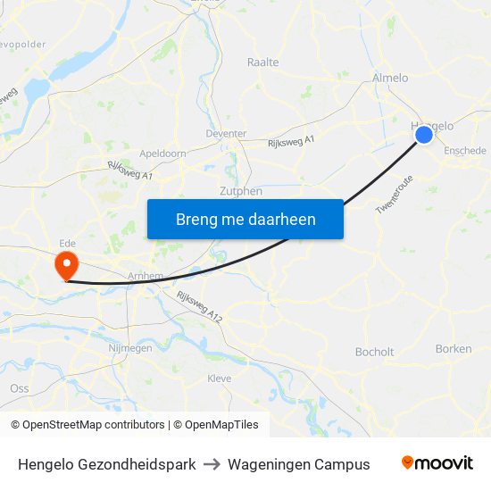 Hengelo Gezondheidspark to Wageningen Campus map