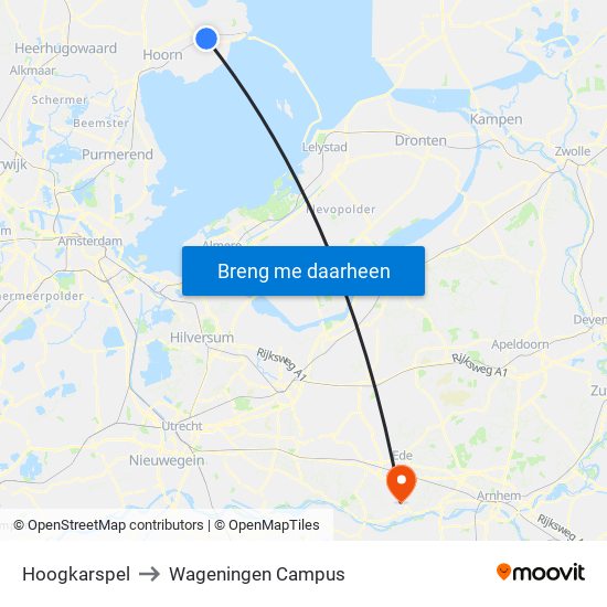 Hoogkarspel to Wageningen Campus map