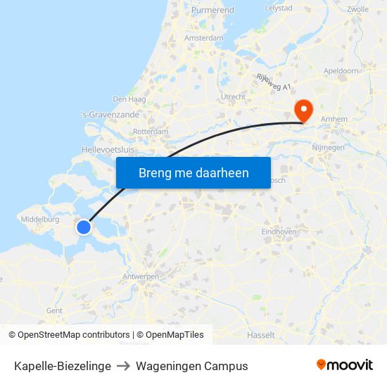 Kapelle-Biezelinge to Wageningen Campus map