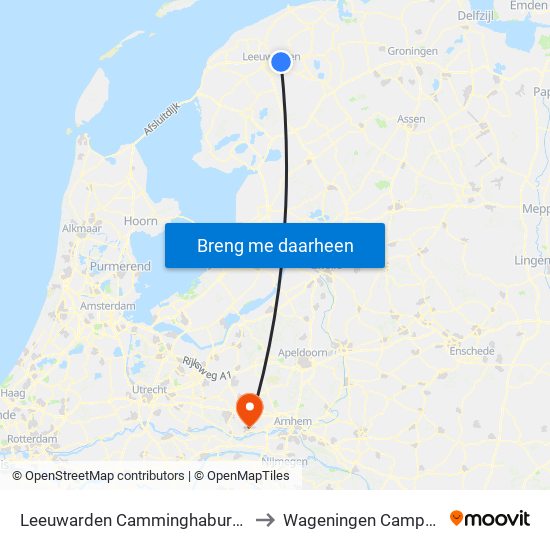 Leeuwarden Camminghaburen to Wageningen Campus map