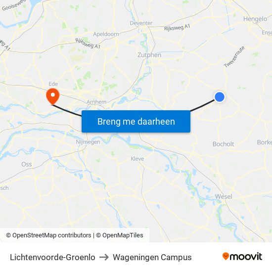 Lichtenvoorde-Groenlo to Wageningen Campus map