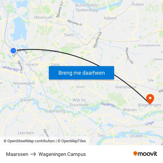 Maarssen to Wageningen Campus map
