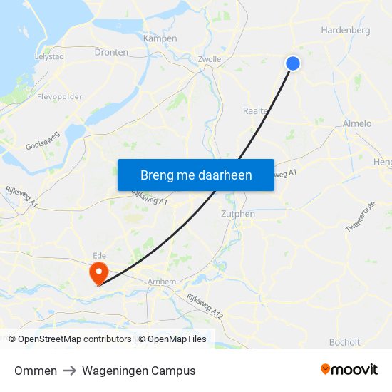 Ommen to Wageningen Campus map