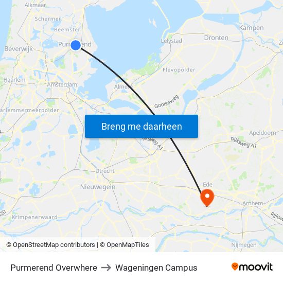 Purmerend Overwhere to Wageningen Campus map