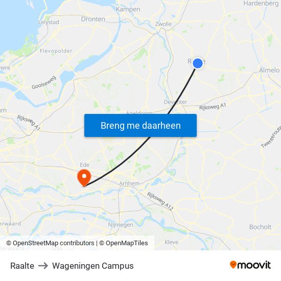 Raalte to Wageningen Campus map