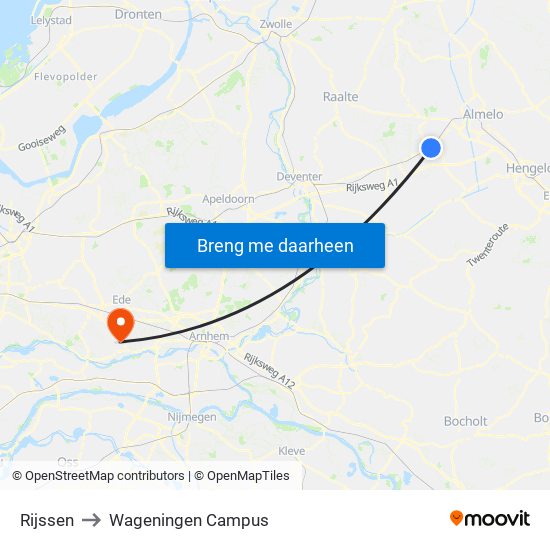 Rijssen to Wageningen Campus map