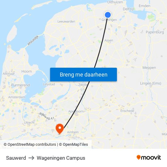 Sauwerd to Wageningen Campus map