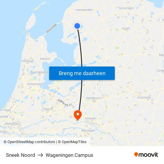 Sneek Noord to Wageningen Campus map