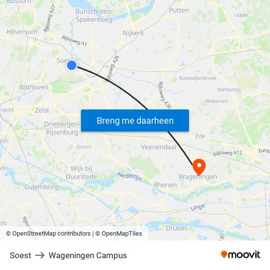 Soest to Wageningen Campus map
