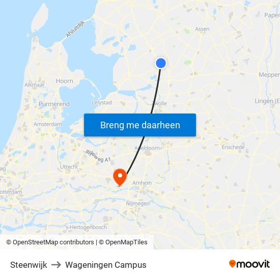 Steenwijk to Wageningen Campus map