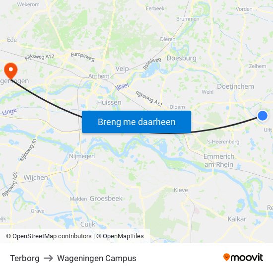 Terborg to Wageningen Campus map