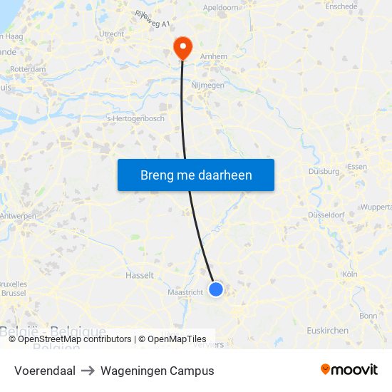 Voerendaal to Wageningen Campus map