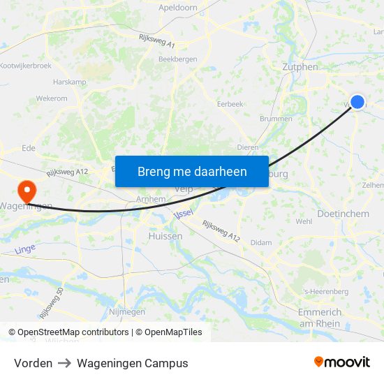 Vorden to Wageningen Campus map