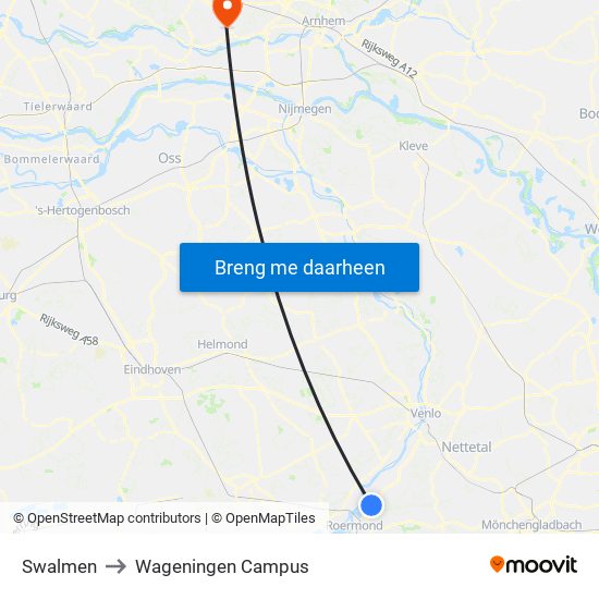 Swalmen to Wageningen Campus map