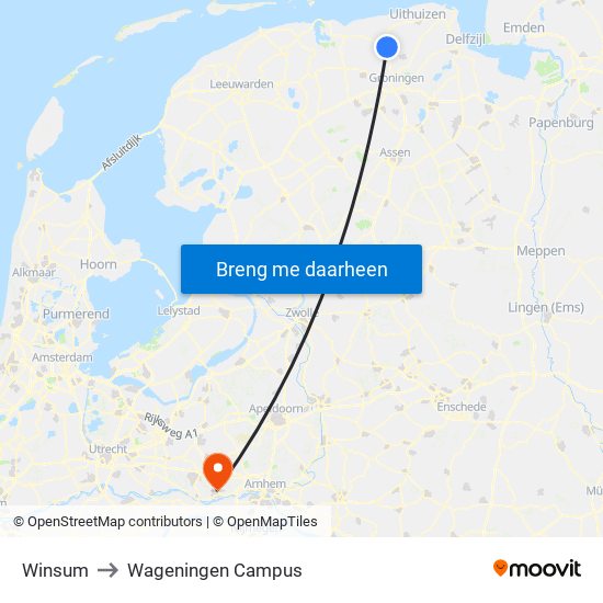Winsum to Wageningen Campus map