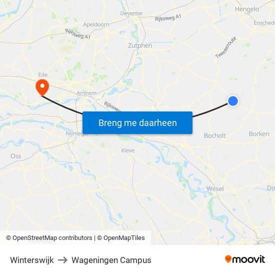 Winterswijk to Wageningen Campus map