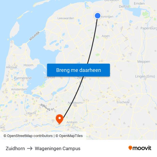 Zuidhorn to Wageningen Campus map